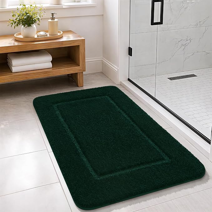 LOCHAS Bathroom Rug Set, Bath Rugs Sets 3 Piece Non Slip, Hunter Green | Washable Absorbent Microfiber Bath Mat Set, Soft Cozy Bathroom Mat for Shower Sink Toilet