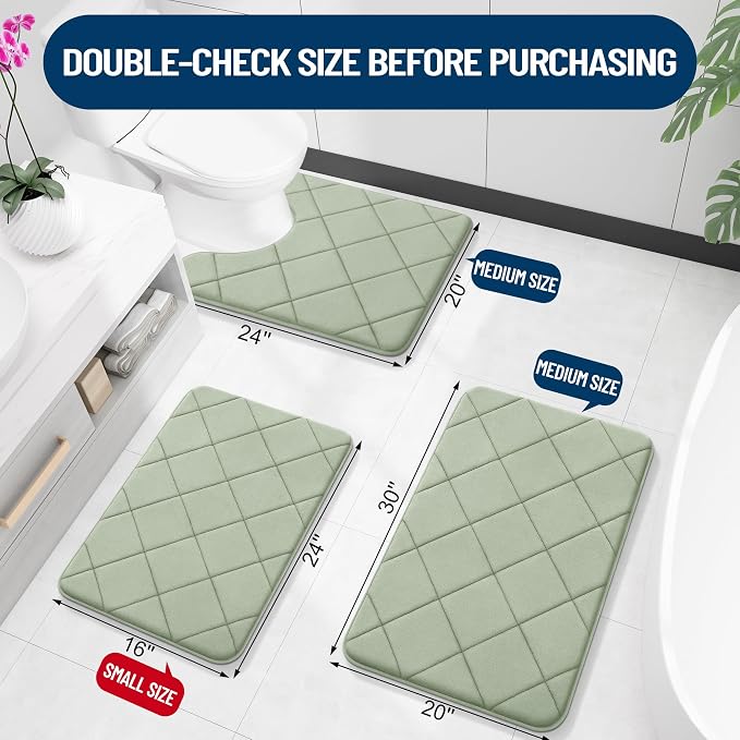 OLANLY Memory Foam Bath Mat 59x24, Ultra Soft and Absorbent Bathroom Rugs | Sage Green, Quick Dry, Machine Washable Shower Bath Rugs, Comfortable Bath Carpet for Bathroom Floor, Tub and Shower