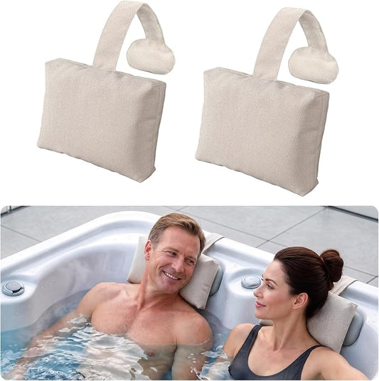2-Pack Soft Pillow for hot tub, Clawfoot Tub & Chaise Lounge, Inflatable Outdoor Spa Accessories Replacement Pool Headrest with Weighted Strap, Birthday Day Gifts regalo for Women Wife Mom Men