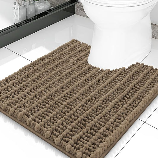 Smiry Bathroom Toilet Rugs U Shaped 20X20, Chenille Bath mats for Toilet | Camel Extra Soft Absorbent Non Slip Rubber Backing Contour Bath Rugs for Toilet, Machine Washable Contoured Bath Mats