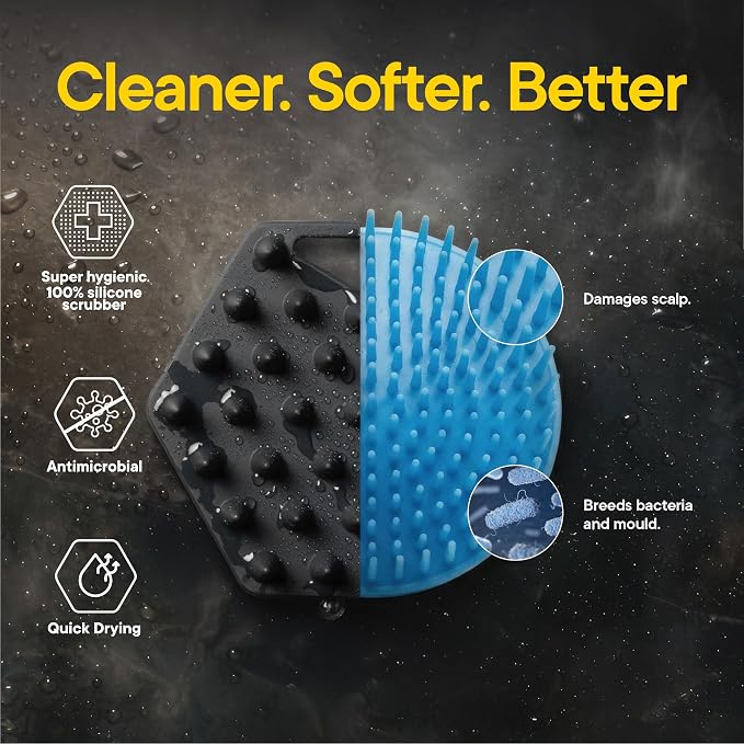 TOOLETRIES Silicone Scalp Scrubber & Hook Shampoo Brush, Scalp Brush for Hair Growth for Men & Women, Exfoliates Dandruff & Oil Build-up, Flexible Bristles for Thick, Thin, Wet & Dry Hair - Charcoal