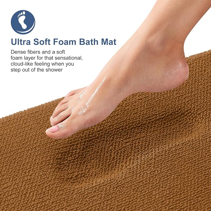 OLANLY Memory Foam Bathroom Runner Rugs 47x20, Absorbent Long Mat, Ochre | Soft Quick Dry Bath Rugs, Non-Slip Carpet, Machine Washable Mat for Bathroom Floor, Tub and Shower, Home Decor Accessories