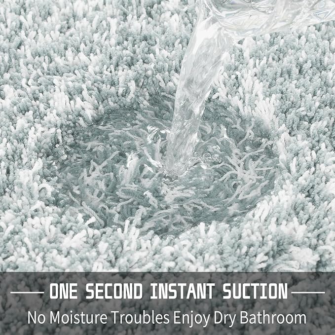 Yimobra Bathroom Rugs Sets 2 Piece, 32x20+24x17, Sky Light Blue & White | Soft Absorbent Microfiber Bath Mat Set, Non Slip, Machine Washable Quick Dry, Plush Shaggy Shower Rugs for Bathroom Floor
