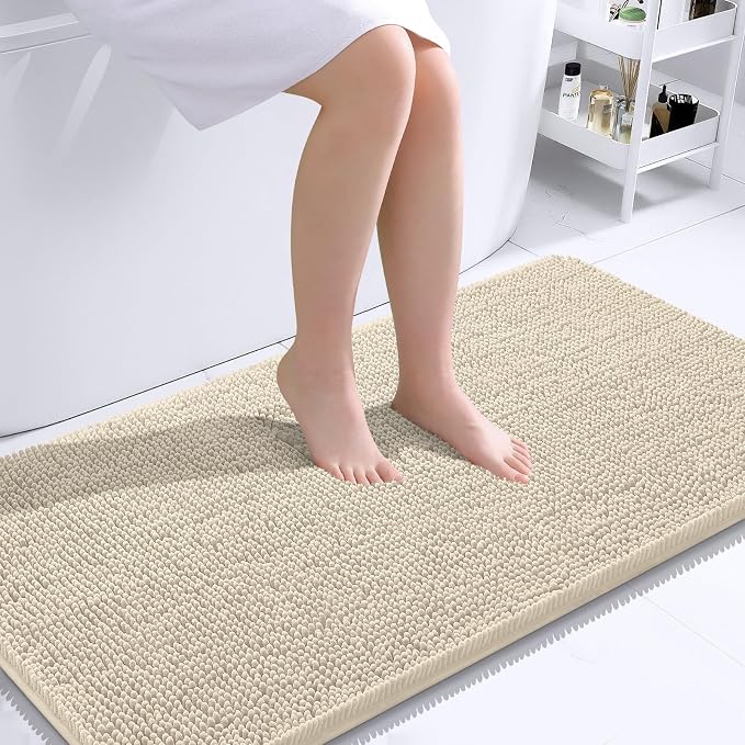 OLANLY Bathroom Runner Rugs 40x24, Extra Soft Absorbent Chenille Bath Rugs | Sand, Quick-Drying Rubber Backing, Machine Washable Long Bath Mat for Bathroom Floor, Tub and Shower, Home Decor Accessories