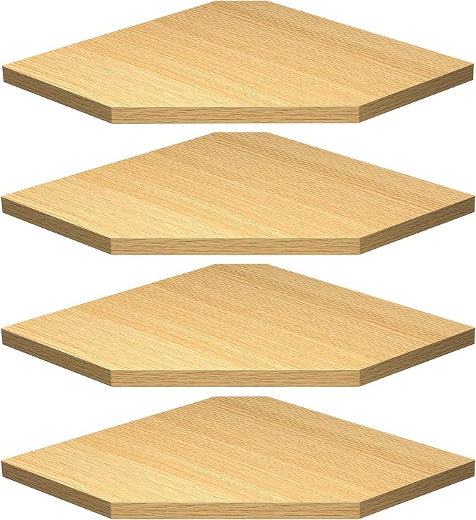 Fun Memories Corner Shelf Wall Mount, Corner Floating Shelves, Set of 4 Corner Wall Shelf Organizer, Rustic Wood Wall Storage Display Shelves for Living Room Bedroom Bathroom Kitchen, Oak