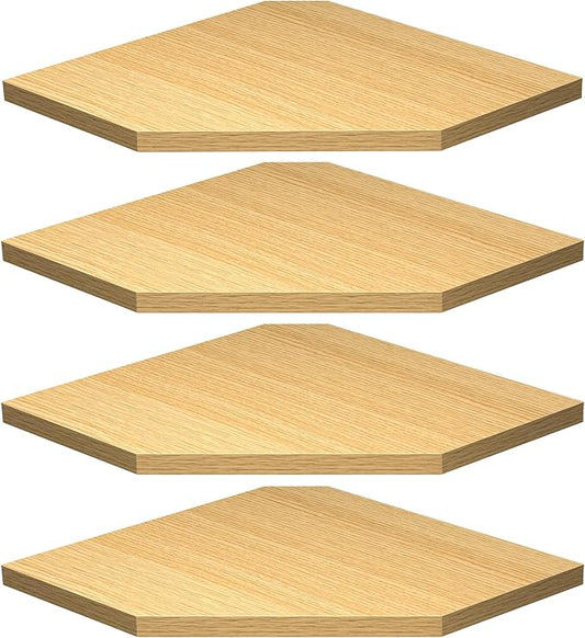 Fun Memories Corner Shelf Wall Mount, Corner Floating Shelves, Set of 4 Corner Wall Shelf Organizer, Rustic Wood Wall Storage Display Shelves for Living Room Bedroom Bathroom Kitchen, Oak