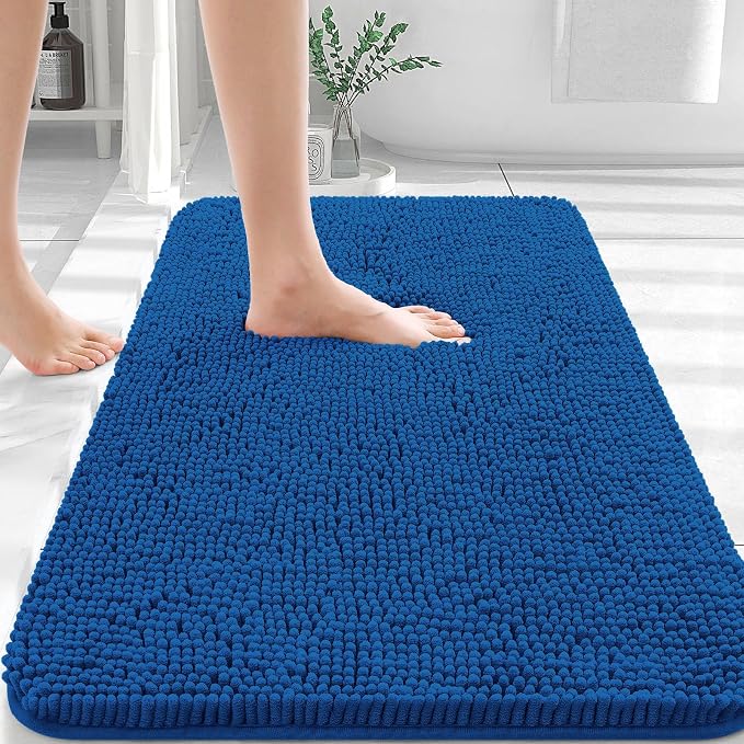 OLANLY Bathroom Rugs 36x24, Extra Soft Absorbent Chenille Bath Rugs | Deep Navy Blue, Quick-Drying Rubber Backing, Washable Bath Mat for Bathroom Floor, Tub and Shower, Home Decor Accessories