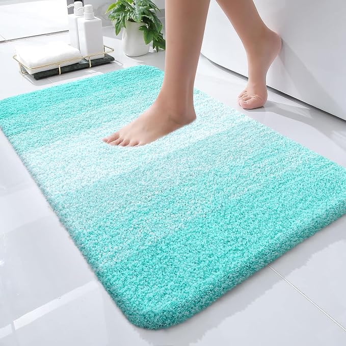 OLANLY Small Bathroom Rugs 24x16, Extra Soft Absorbent Microfiber Bath Rugs | Teal, Non-Slip Quick-Drying Rubber Backing, Machine Washable Plush Bath Mat for Floor, Tub and Shower, Home Decor Accessories