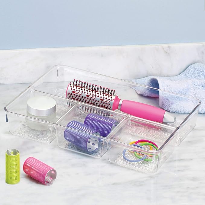 iDesign Rain Divided Cosmetic Drawer Organizer Tray for Vanity Cabinet to Hold Makeup, Beauty Products, Accessories, 13" x 9" x 2.25", Clear