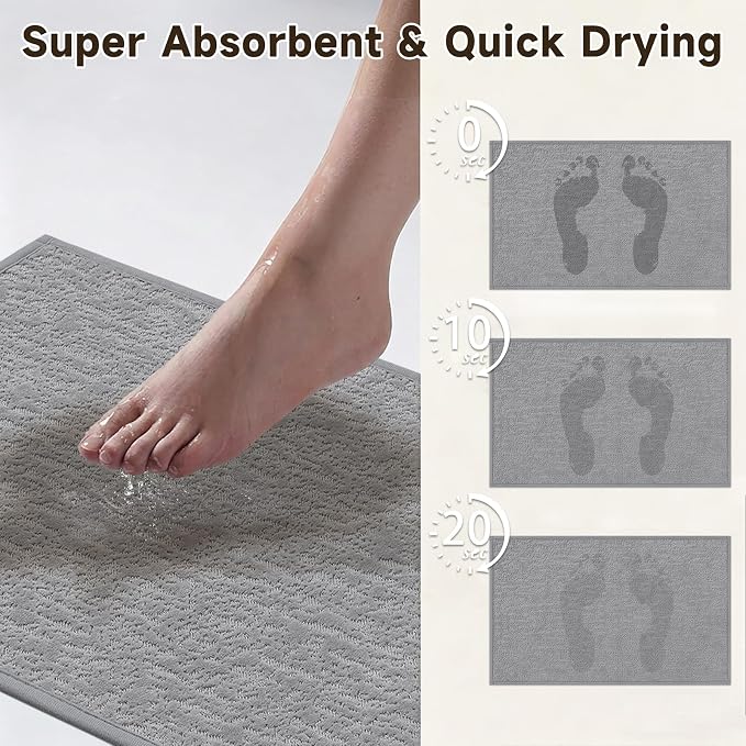 Pauwer Bathroom Rugs Sets 3 Piece, Ultra Thin Bath Mat Set, Light Grey | Non Slip Washable, Quick Dry, Super Absorbent, U-shaped Contour Toilet Rug, Low Pile, For Floor Sink Shower Room