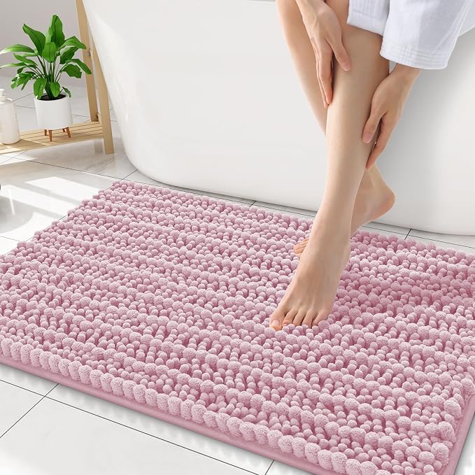 Smiry Bathroom Rugs 34X21, Extra Soft Rubber Backing Chenille Bath Mats | Dusty Rose Machine Washable Non Slip Quick Dry Bath Mats for Bathroom Floor, Tub, Shower, Home Decor Accessories