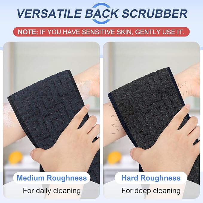 38 Inch Exfoliating Back Scrubber for Shower, Back Washer, Black | Dual Handles Wider Bath Exfoliator, Full Back Coverage without Straining, Dual-Sided for Deeper Cleansing, Men & Women Acne