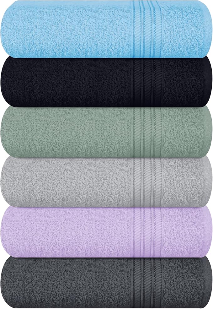 BOUTIQUO Ultra Soft Cotton 6 -Piece Hand Towel Set 16x24 Inch, Ideal for use in Bathroom, Kitchen, Gym, Spa & General Cleaning, Compact & Lightweight Multi Purpose Hand Towels - Multi Color