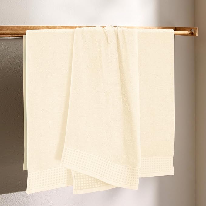 GLAMBURG Ultra Soft 4 Pack Oversized Bath Towel Set 27x54 inches, 100% Cotton Bath Towels, Highly Absorbant Compact Quickdry & Lightweight Towel, Ideal for Gym Travel Camp Pool - Ivory