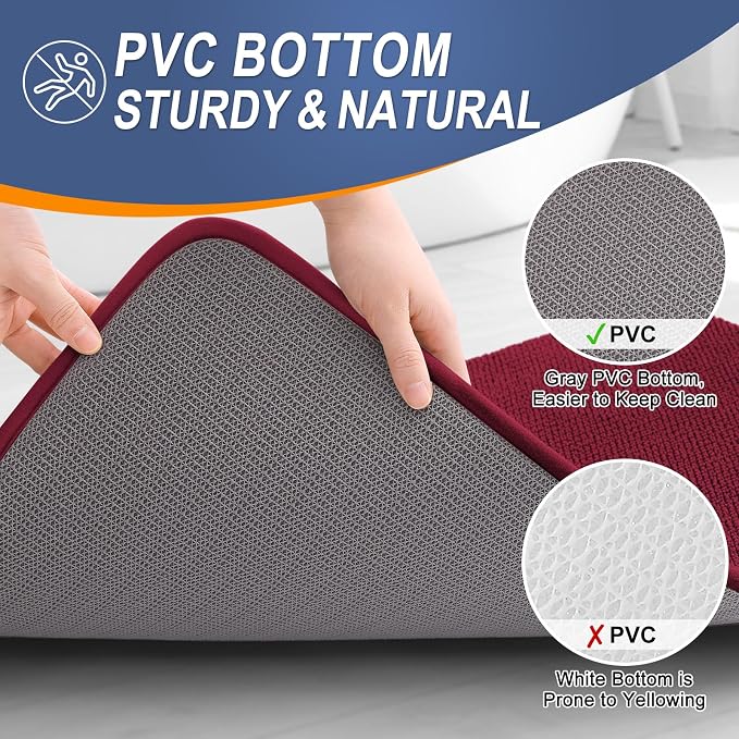 OLANLY Memory Foam Small Bathroom Rugs 24x16, Absorbent Bath Mat, Burgundy | Soft Quick Dry Bath Rugs, Non-Slip Carpet, Machine Washable Mat for Bathroom Floor, Tub and Shower, Home Decor Accessories