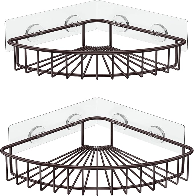 SMARTAKE 2-Pack Corner Shower Caddy, SUS304 Stainless Steel, Wall Mounted Bathroom Shelf with Adhesive, Storage Organizer for Toilet, Dorm and Kitchen (Bronze)