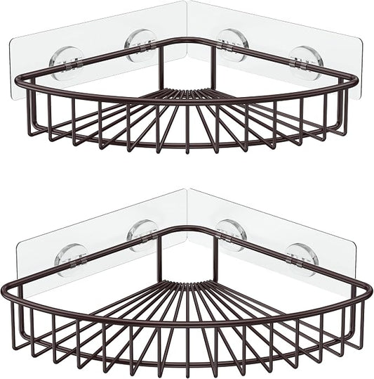 SMARTAKE 2-Pack Corner Shower Caddy, SUS304 Stainless Steel, Wall Mounted Bathroom Shelf with Adhesive, Storage Organizer for Toilet, Dorm and Kitchen (Bronze)