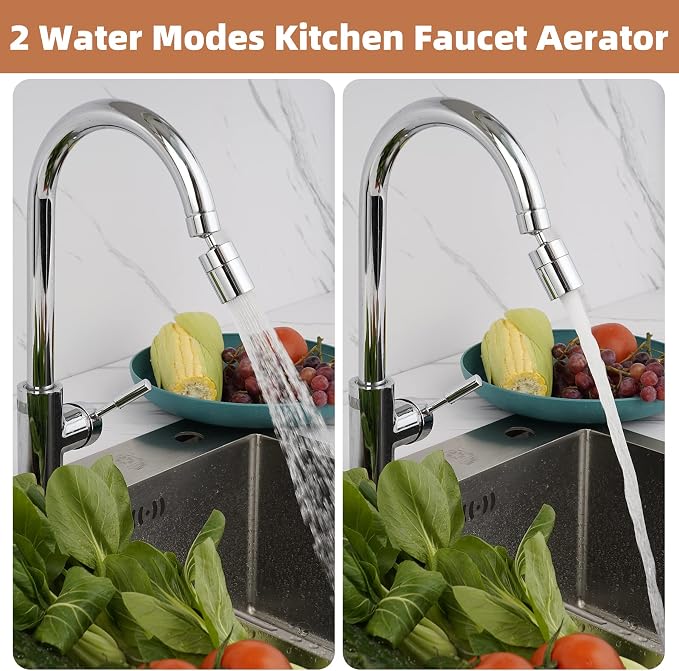 Hibbent NSF/ANSI/CAN 61 Certified Faucet Aerator, CUPC Certification 360 Degree Kitchen Sink Faucet Aerator, Dual-function Swivel Big Angle Kitchen Faucet Attachment, Faucet Replacement Part, Chrome