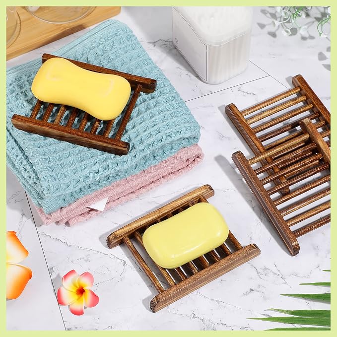 Honeydak 30 Pcs Bamboo Wood Soap Holder Wooden Soap Dish Tray Bathroom Wooden Sponge Case Handmade Bathtub Shower Dish Accessories for Home Sponge Scrubber(Charcoal)