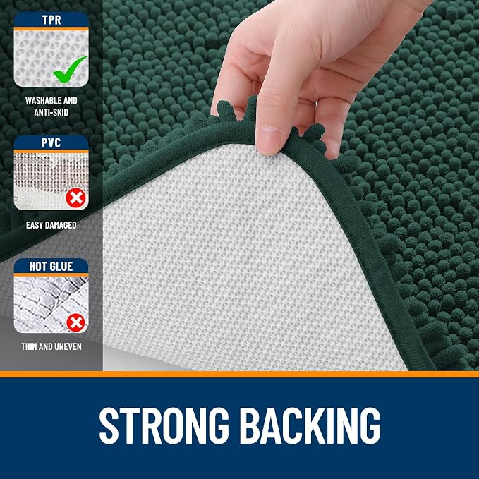 OLANLY Small Bathroom Rugs 24x16, Extra Soft Absorbent Chenille Bath Rugs | Blackish Green, Quick-Drying Rubber Backing, Washable Bath Mat for Bathroom Floor, Tub and Shower, Home Decor Accessories