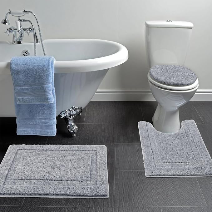 SHACOS Microfiber Bathroom Rugs Set of 3 Pieces | Small Bath Mats 16"x24" with Toilet Lid Cover U Shaped Toilet Rug Fluffy Plush Non Slip Washable Carpet(Light Grey)
