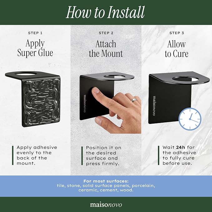 MaisoNovo Shampoo and Conditioner Dispenser|Refillable Amber Black Set of 1 | No Drill Wall Mount - Shower Soap Dispenser · Holds Body Wash or Hand Soap · Wall Soap Dispenser