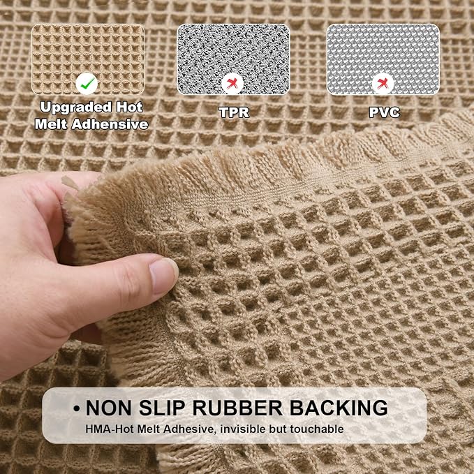 JIUZHEN Waffle Bath Mat Super Absorbent Non Slip Waffle Bath Mats Machine Washable Bathroom Shower Rugs Ultra Soft Boho Bath Rugs for Bathroom, 16" x 24", Loop-Brown
