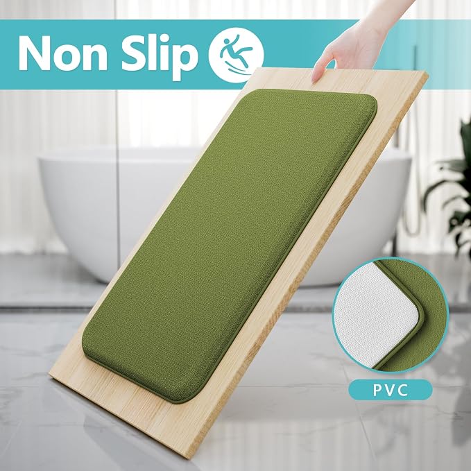 Green Bathroom Set Extra Soft Memory Foam Bath Mat Sets 3 Piece Non Slip Absorbent & Dry Living Mat Sets Washable Bath Carpets with Toilet Rug,Bath Rugs for Bathroom,Tub,Shower,Kitchen,Bedroom