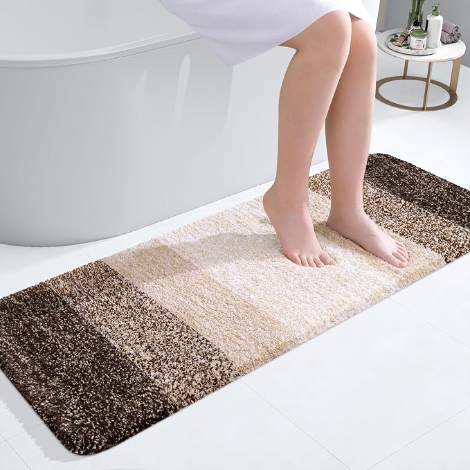 OLANLY Bathroom Runner Rug 47x17, Extra Soft Absorbent Microfiber Bath Rugs | Light Brown, Non-Slip Quick-Drying Rubber Backing, Washable Long Bath Mat for Floor, Tub and Shower, Home Decor