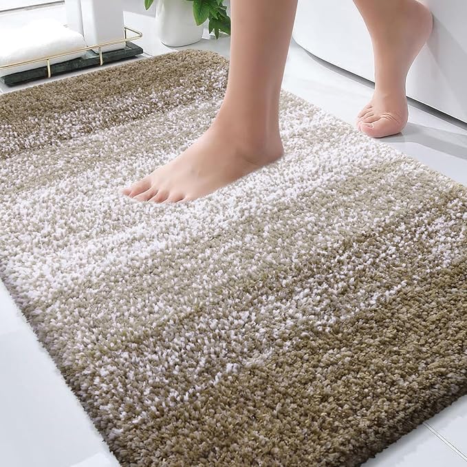 OLANLY Bathroom Rugs Mat 34x21, Extra Soft Absorbent Microfiber Bath Rugs | Coffee, Non-Slip Quick-Drying Rubber Backing, Washable Plush Bath Mat for Floor, Tub and Shower, Home Decor Accessories