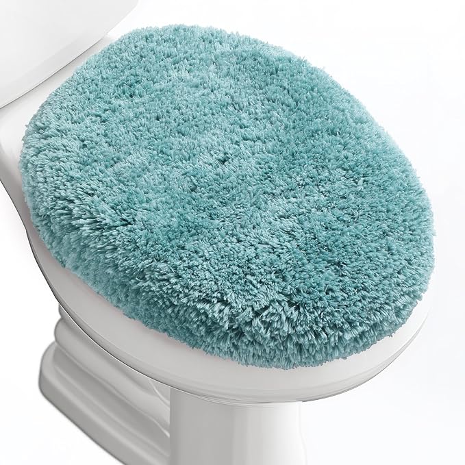 Soft Microfiber Toilet Seat Cover 17.5" x 15" Machine Washable | Solid Toilet Lid Cover Adjustable Rubber Backing Fits Most 16 -17.5" L x 14-16" W Round Oblong and Elongated Toilet Seat