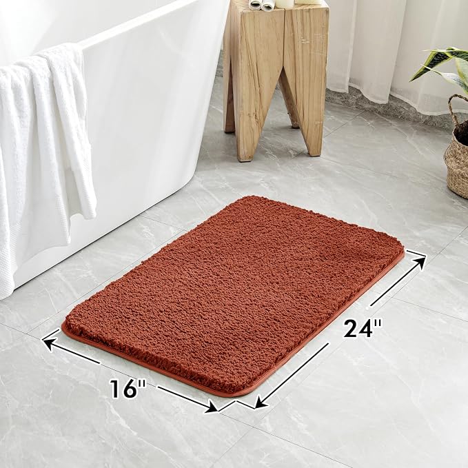 MIULEE Fall Rust Bathroom Rugs Set 2 Piece Small Soft Bath Mats 16x24 Inch | Soft Absorbent Microfiber Bath Rugs, Non Slip, Quick Dry, Fluffy Bath Rugs for Bathroom Floor Tub Showers, Machine Washable