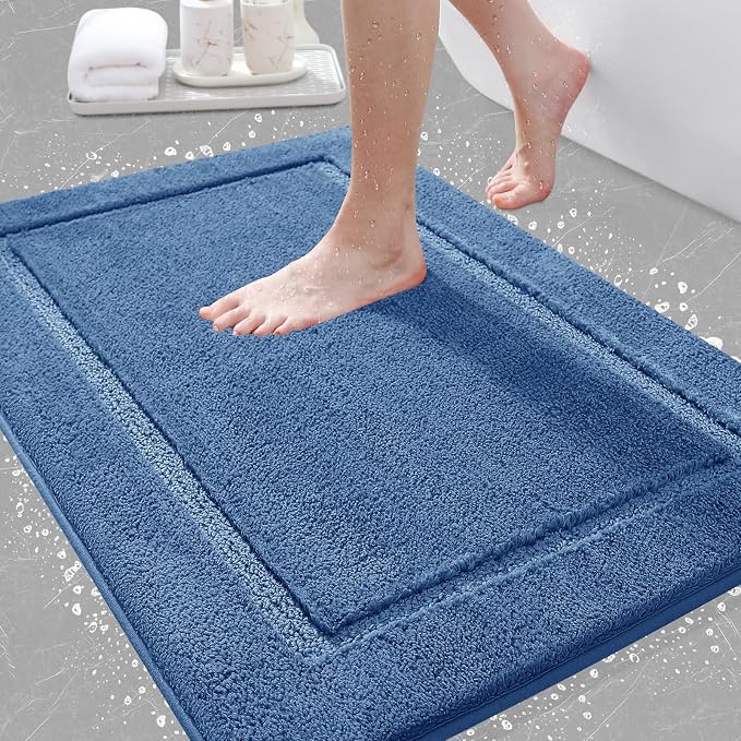 IM HOME Bathroom Rugs 32"x20", Ultra Soft Thick Plush Fluffy Microfiber Absorbent Bath Mat, Non-Slip Backing, Machine Washable Bath Mats for Bathroom Floor, Tub and Shower, Blue