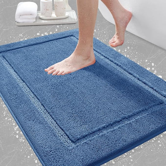 IM HOME Bathroom Rugs 32"x20", Ultra Soft Thick Plush Fluffy Microfiber Absorbent Bath Mat, Non-Slip Backing, Machine Washable Bath Mats for Bathroom Floor, Tub and Shower, Blue