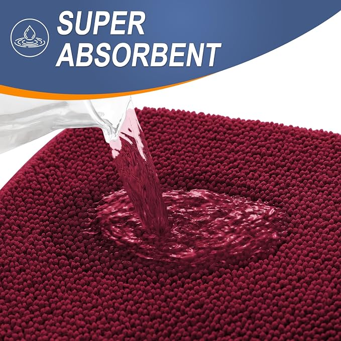 OLANLY Memory Foam Bathroom Runner Rugs 44x24, Absorbent Long Mat, Burgundy | Soft Quick Dry Bath Rugs, Non-Slip Carpet, Machine Washable Mat for Bathroom Floor, Tub and Shower, Home Decor Accessories