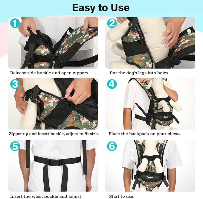 Pawaboo Pet Front Carrier Backpacks for Small Medium Dogs | Legs Out Easy-fit,Adjustable Straps,Hands-free,for Travel Hiking Cycling Camping Camo M