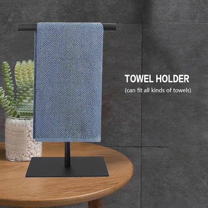 Towel Racks Hand Towel Stand, Countertop T-Shape Stainless Steel Free Towel Rack Stand Storage for Table, Black Towel Ladder Hanger Bar Drying with Heavy Base for Bathroom Kitchen, Bathroom Decor