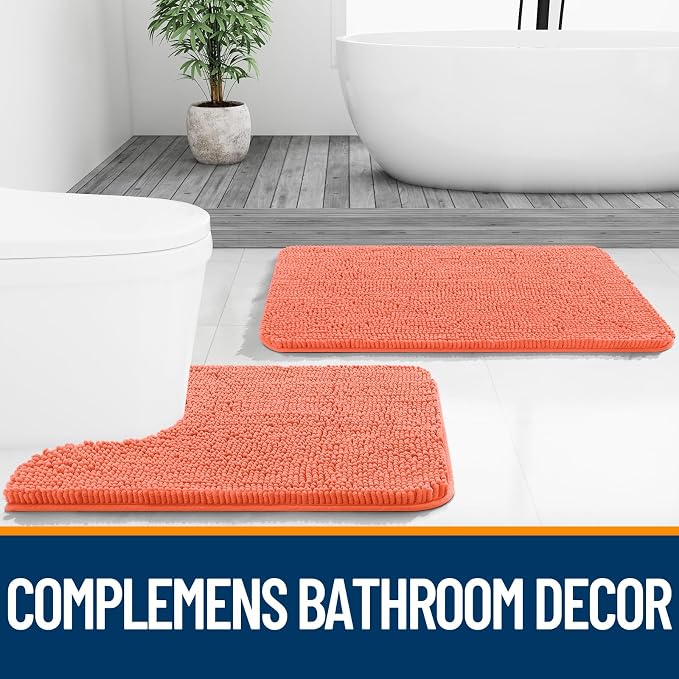 OLANLY Bathroom Rugs 36x24, Extra Soft Absorbent Chenille Bath Rugs | Coral, Quick-Drying Rubber Backing, Machine Washable Bath Mat for Bathroom Floor, Tub and Shower, Home Decor Accessories