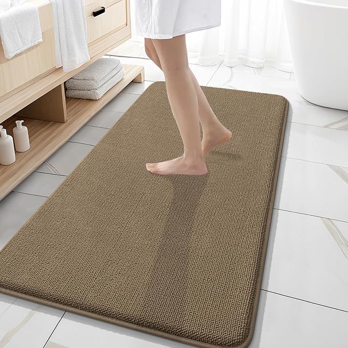 OLANLY Memory Foam Bathroom Runner Rug 47x20, Absorbent Long Bath Mat, Tan | Soft Quick Dry Bath Rugs, Non-Slip Carpet, Machine Washable Mat for Bathroom Floor, Tub and Shower, Home Decor Accessories