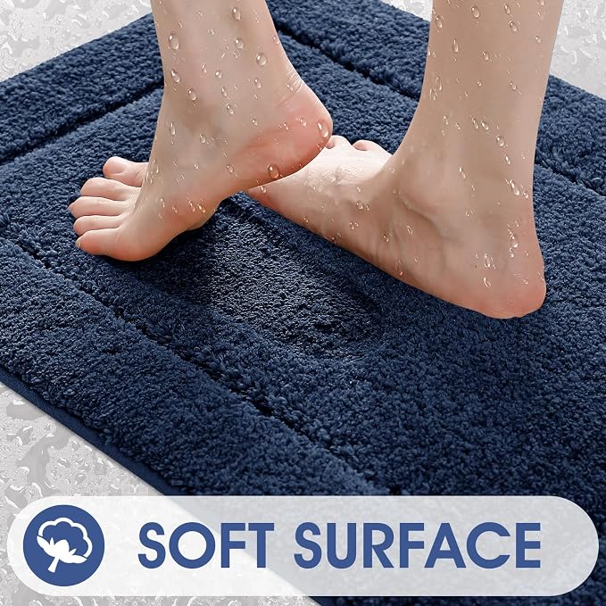 IM HOME Bathroom Rugs 24"x17", Ultra Soft Thick Plush Fluffy Microfiber Absorbent Bath Mat, Non-Slip Backing, Machine Washable Bath Mats for Bathroom Floor, Tub and Shower, Navy Blue