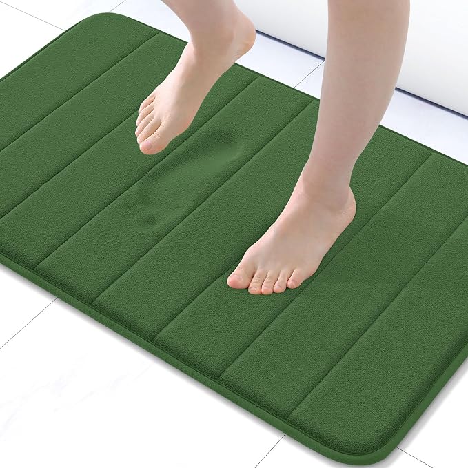 Buganda Memory Foam Bath Mat 30 x 20, Ultra Soft Absorbent Bathroom Rugs | Olive Green, Machine Washable Quick Dry Bath Mats for Bathroom Floor, Shower and Tub, Home Decor Accessories