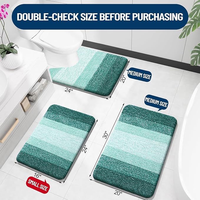 OLANLY Luxury Toilet Rugs U-Shaped 24x20, Soft Absorbent Microfiber Mat | Blackish Green, Non-Slip Quick-Drying Rubber Backing, Washable Plush Contour Bath Mat for Toilet Base, Home Decor Accessories