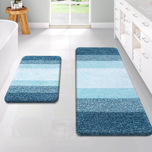 OLANLY Micorfiber Bathroom Rug Set 2 Piece, 47"x20"+24"x16" | Peacock Blue, Soft Absorbent Bath Rug Set, Non-Slip, Machine Wash Dry, Plush Shaggy Bath Mats for Bathroom
