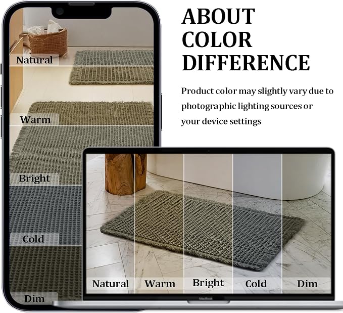 JIUZHEN Set of 2 Waffle Bathroom Rugs Non Slip Bath Mats 16"x24"+24"x48" | Olive Green, Boho, Absorbent, Washable, Ultra Soft, Fast Drying Bath Rug and Bathroom Runner for Kitchen Hallway Laundry