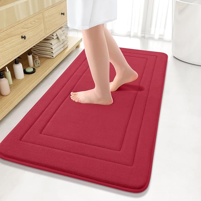 Arotive Memory Foam Bathroom Rug Mat 44x24, Ultra Soft and Absorbent Bath Mat, Machine Wash Dry, Comfortable Bath Rug Carpet for Bathroom Floor, Tub and Shower, Red