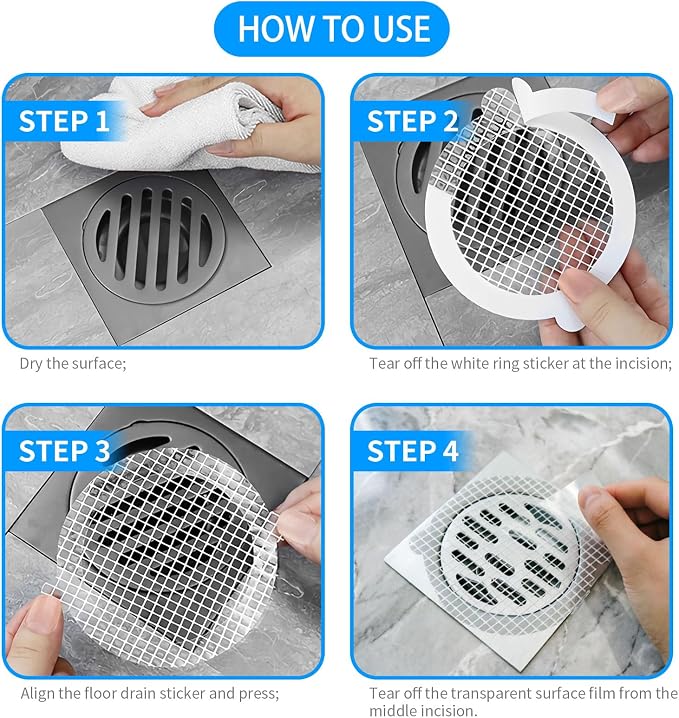 50pcs Disposable Shower Drain Hair Catcher Hair Trap for Shower Drain Mesh Stickers Shower Strainer for Bathroom Tub Kitchen Sink Shower Drain Cover Hair Stopper