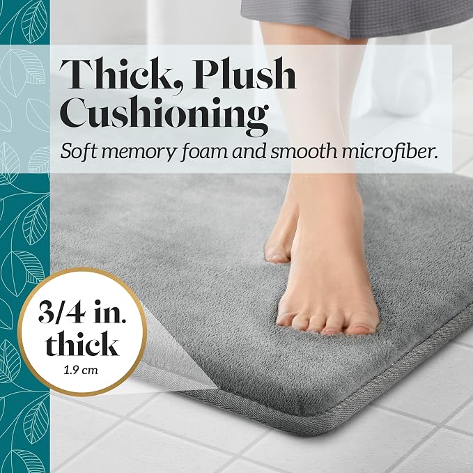 Memory Foam Bath Mat Non Slip Absorbent Super Cozy Velvet Bathroom Rug Carpet (60 inches X 24 inches, Grey)