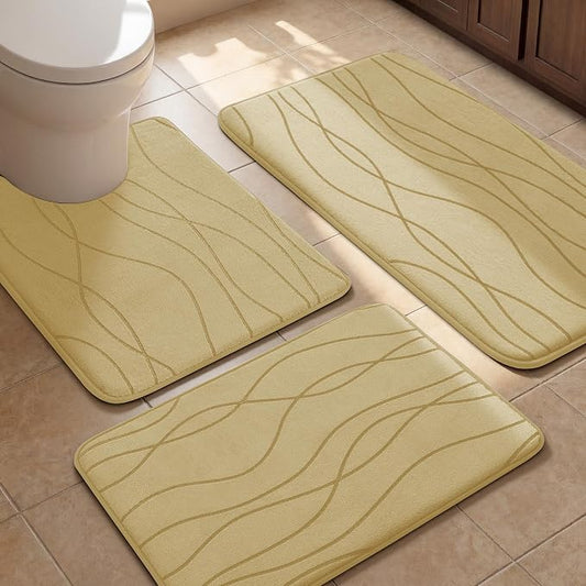 YIHOUSE Bathroom Rugs Set 3 Piece, Memory Foam Bath Mat Beige | Ultra Soft, Absorbent, Non-Slip, Machine Washable, for Bathroom, Sink and Toilet