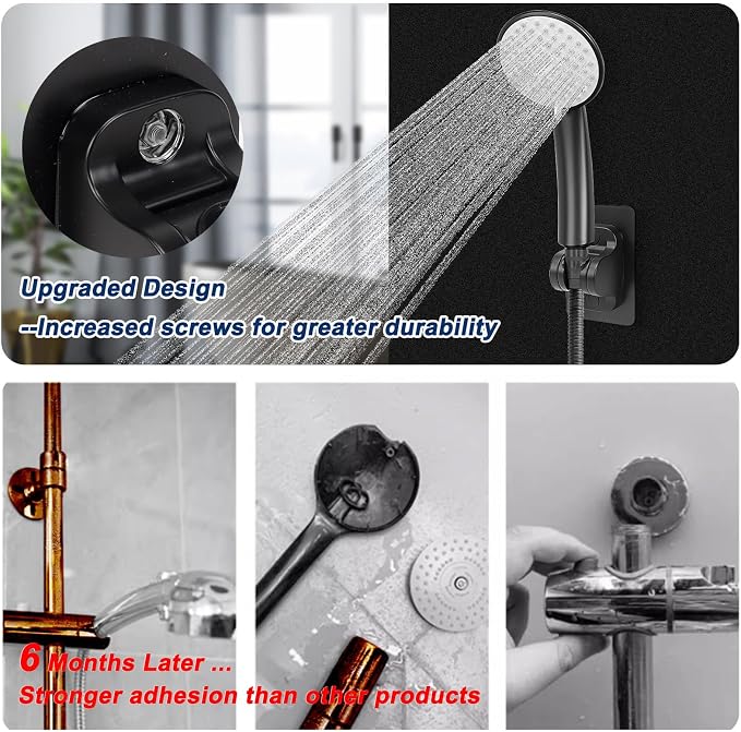 NearMoon Self Adhesive Shower Head Holder-Adjustable Handheld Shower Holder NO Drilling Wall Mount Waterproof (1 Pack, Matte Black)