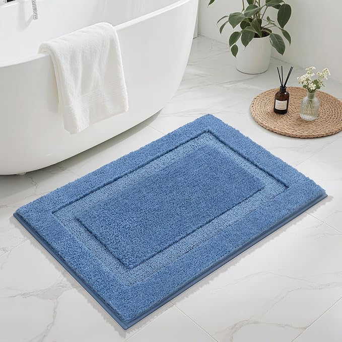SHACOS Soft Microfiber Blue Bathroom Rugs Sets 2 Pieces 32x20 inch | Absorbent Plush Bath Rugs, Non Slip Washable Shaggy Bath Mats, Fluffy Bathroom Runner Floor Mats Shower Rug